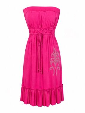 Y2K Hot Pink Rhinestone Strapless Dress